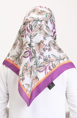 وشاح ناعم منقوش 70245-06 بلون اللافندر والحليب والقهوة 70245-06
