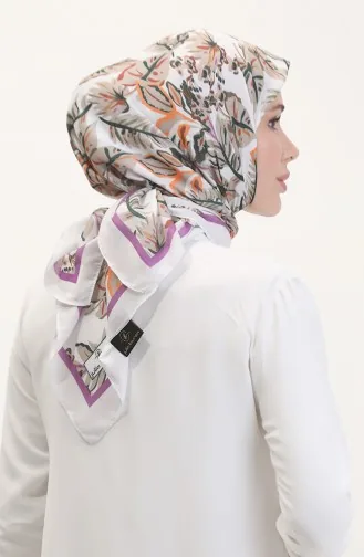 Desenli Soft Eşarp 70245-10 Ekru Eflatun