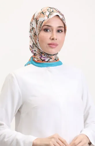 Desenli Soft Eşarp 70245-12 Turkuaz Kahverengi