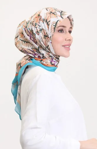 Desenli Soft Eşarp 70245-12 Turkuaz Kahverengi