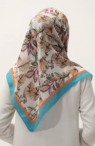 Desenli Soft Eşarp 70245-12 Turkuaz Kahverengi