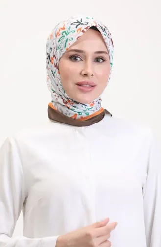 Desenli Soft Eşarp 70247-04 Kahverengi Oranj