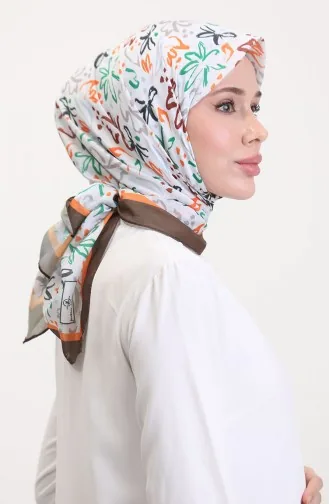 Desenli Soft Eşarp 70247-04 Kahverengi Oranj