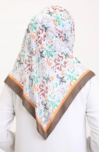 Desenli Soft Eşarp 70247-04 Kahverengi Oranj