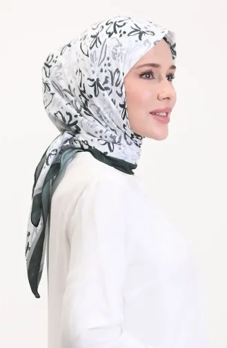 Desenli Soft Eşarp 70247-05 Koyu Yeşil Gri