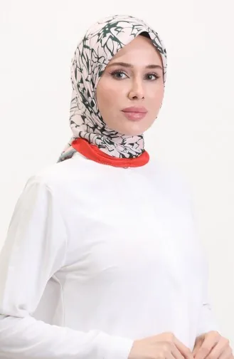 Desenli Soft Eşarp 70249-04 Oranj Koyu Yeşil