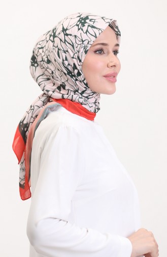 Desenli Soft Eşarp 70249-04 Oranj Koyu Yeşil