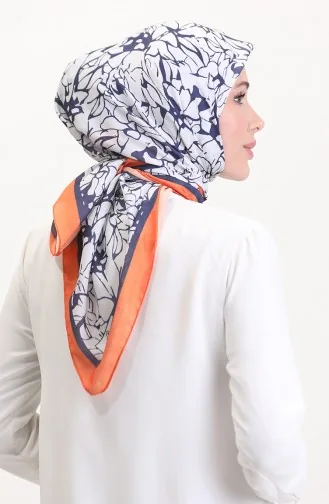 Patterned Soft Scarf 70249-10 Orange Navy Blue 70249-10