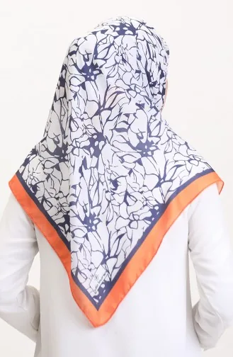 Patterned Soft Scarf 70249-10 Orange Navy Blue 70249-10
