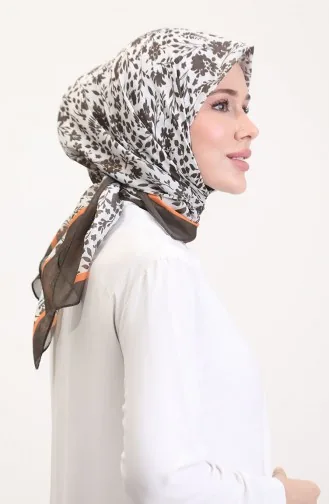 Desenli Soft Eşarp 70261-05 Kahverengi Oranj