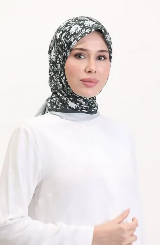 وشاح ناعم منقوش 70261-10 رمادي أسود 70261-10