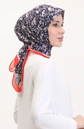 Desenli Soft Eşarp 70261-12 Turuncu Lacivert