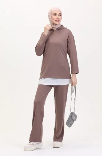 Fermuarlı Tunik Pantolon İkili Takım 1058-01 Vizon