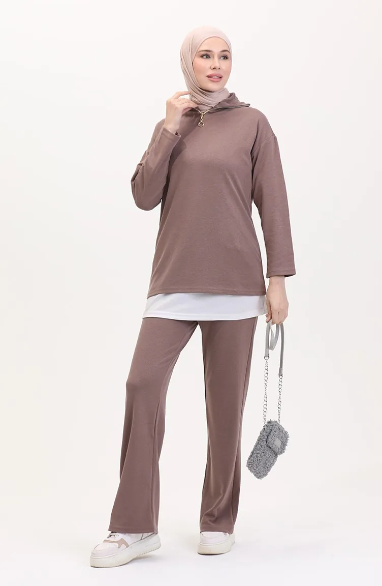 Fermuarlı Tunik Pantolon İkili Takım 1058-01 Vizon