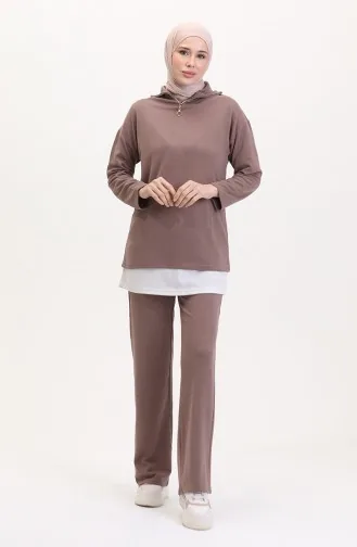 Fermuarlı Tunik Pantolon İkili Takım 1058-01 Vizon