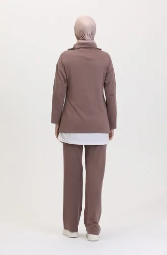 Fermuarlı Tunik Pantolon İkili Takım 1058-01 Vizon