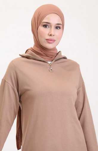 طقم ثنائي تونيك بسحاب بنطلون 1058-02 بني فاتح 1058-02