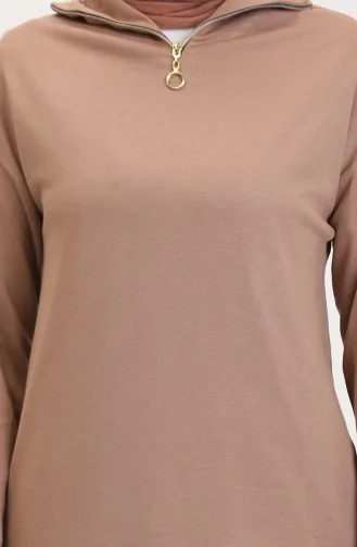 طقم ثنائي تونيك بسحاب بنطلون 1058-02 بني فاتح 1058-02