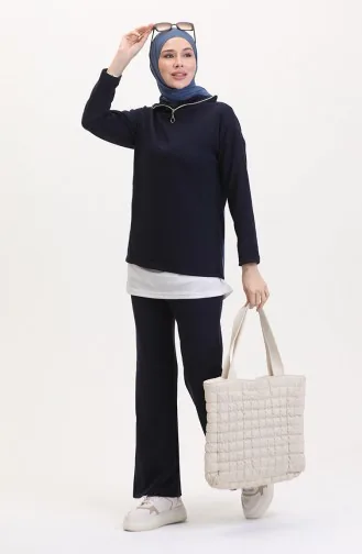 Fermuarlı Tunik Pantolon İkili Takım 1058-03 Lacivert