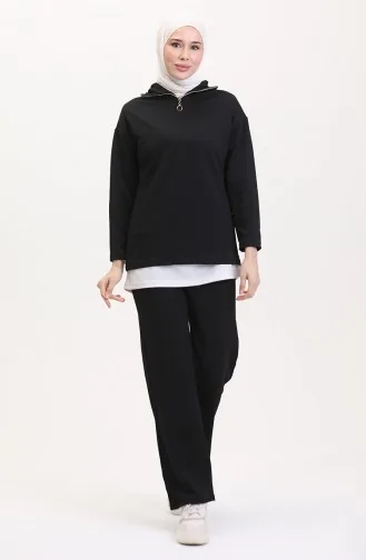 Fermuarlı Tunik Pantolon İkili Takım 1058-04 Siyah