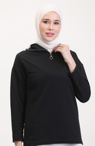 طقم ثنائي تونيك بسحاب بنطلون 1058-04 أسود 1058-04