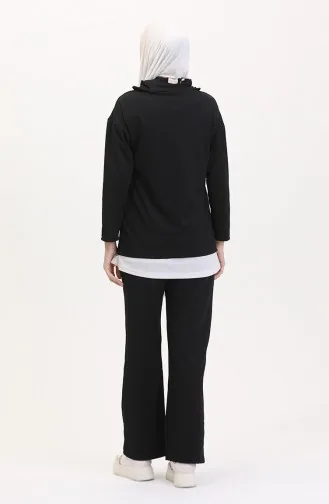 Fermuarlı Tunik Pantolon İkili Takım 1058-04 Siyah