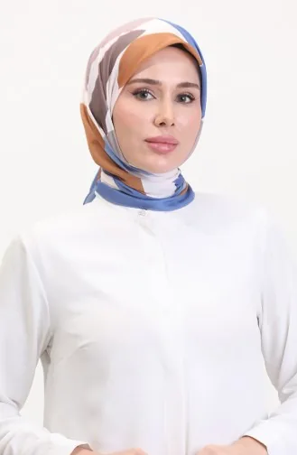 Desenli Soft Eşarp 70246-01 Kot Mavi Vizon