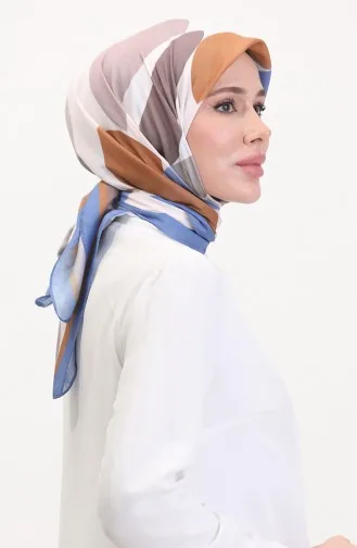 Desenli Soft Eşarp 70246-01 Kot Mavi Vizon