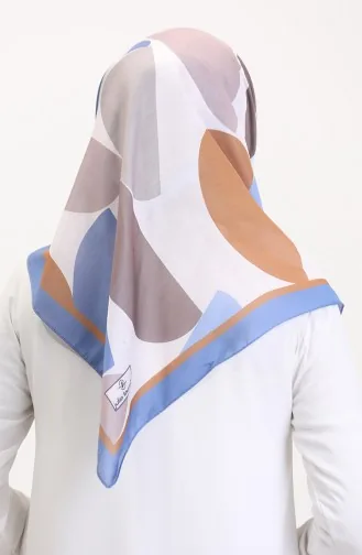 Desenli Soft Eşarp 70246-01 Kot Mavi Vizon