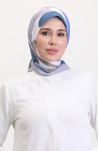 Desenli Soft Eşarp 70246-02 Pudra İndigo