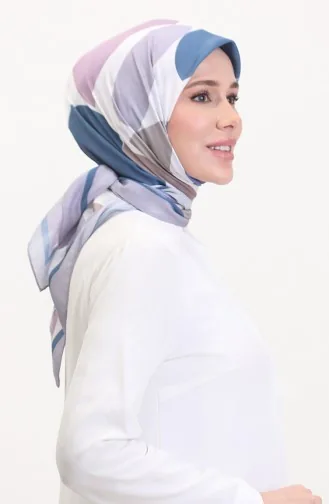 Desenli Soft Eşarp 70246-02 Pudra İndigo