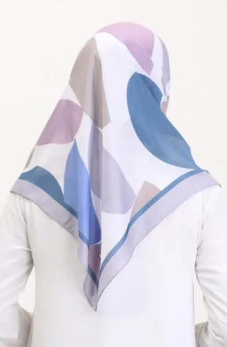 Desenli Soft Eşarp 70246-02 Pudra İndigo