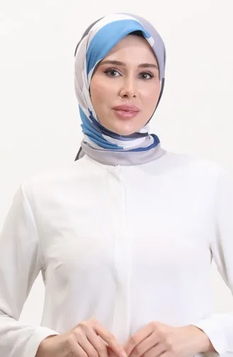 Desenli Soft Eşarp 70246-09 Açık Vizon İndigo