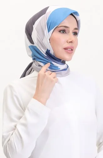 Desenli Soft Eşarp 70246-09 Açık Vizon İndigo