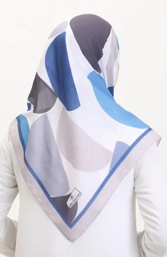 Desenli Soft Eşarp 70246-09 Açık Vizon İndigo
