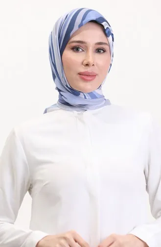 Desenli Soft Eşarp 70254-07 İndigo Mavi