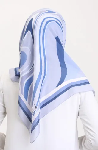 Desenli Soft Eşarp 70254-07 İndigo Mavi