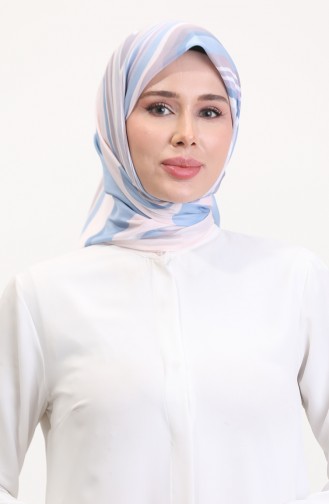 Desenli Soft Eşarp 70254-08 Vizon Kot Mavi