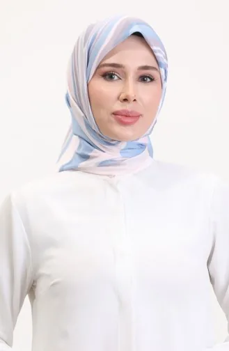 Desenli Soft Eşarp 70254-08 Vizon Kot Mavi