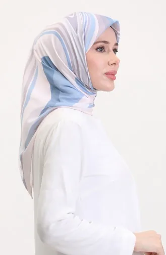 Desenli Soft Eşarp 70254-08 Vizon Kot Mavi