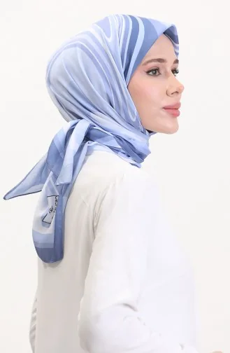 Desenli Soft Eşarp 70254-09 Mavi Koyu Mavi