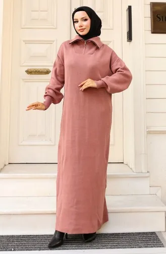 Gebreide Jurk Met Ritskraag 2441-03 Dusty Rose 2441-03