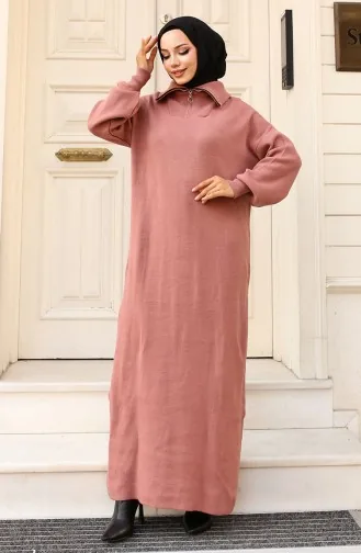 Gebreide Jurk Met Ritskraag 2441-03 Dusty Rose 2441-03