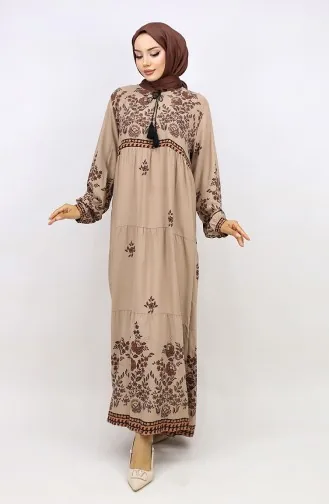 Übergröße Kleid Aus Viskose Mit Blumenmuster 4084-08 Nerz 4084-08