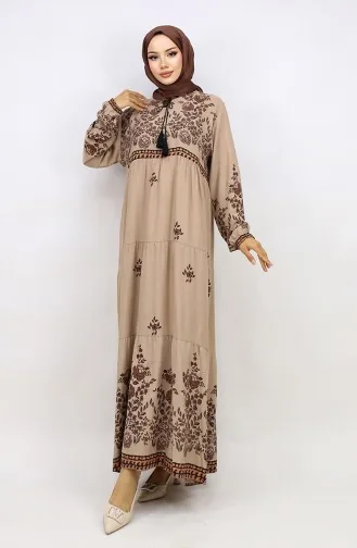 Übergröße Kleid Aus Viskose Mit Blumenmuster 4084-08 Nerz 4084-08