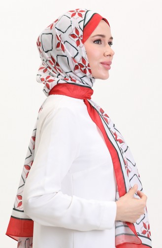 Desenli Soft Şal 70269-08 Kırmızı Siyah