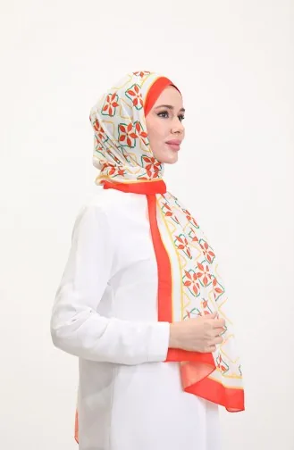 Desenli Soft Şal 70269-10 Turuncu Yeşil