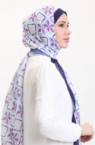 Desenli Soft Şal 70269-16 Lacivert Pembe