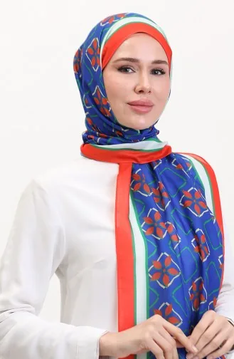 Patterned Soft Scarf 70269-17 Orange Navy Blue 70269-17