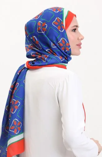 Patterned Soft Scarf 70269-17 Orange Navy Blue 70269-17